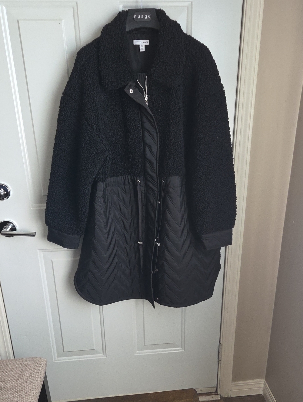 Crystal Kobe Black Quilted & Teddy Faux-Shearling Coat